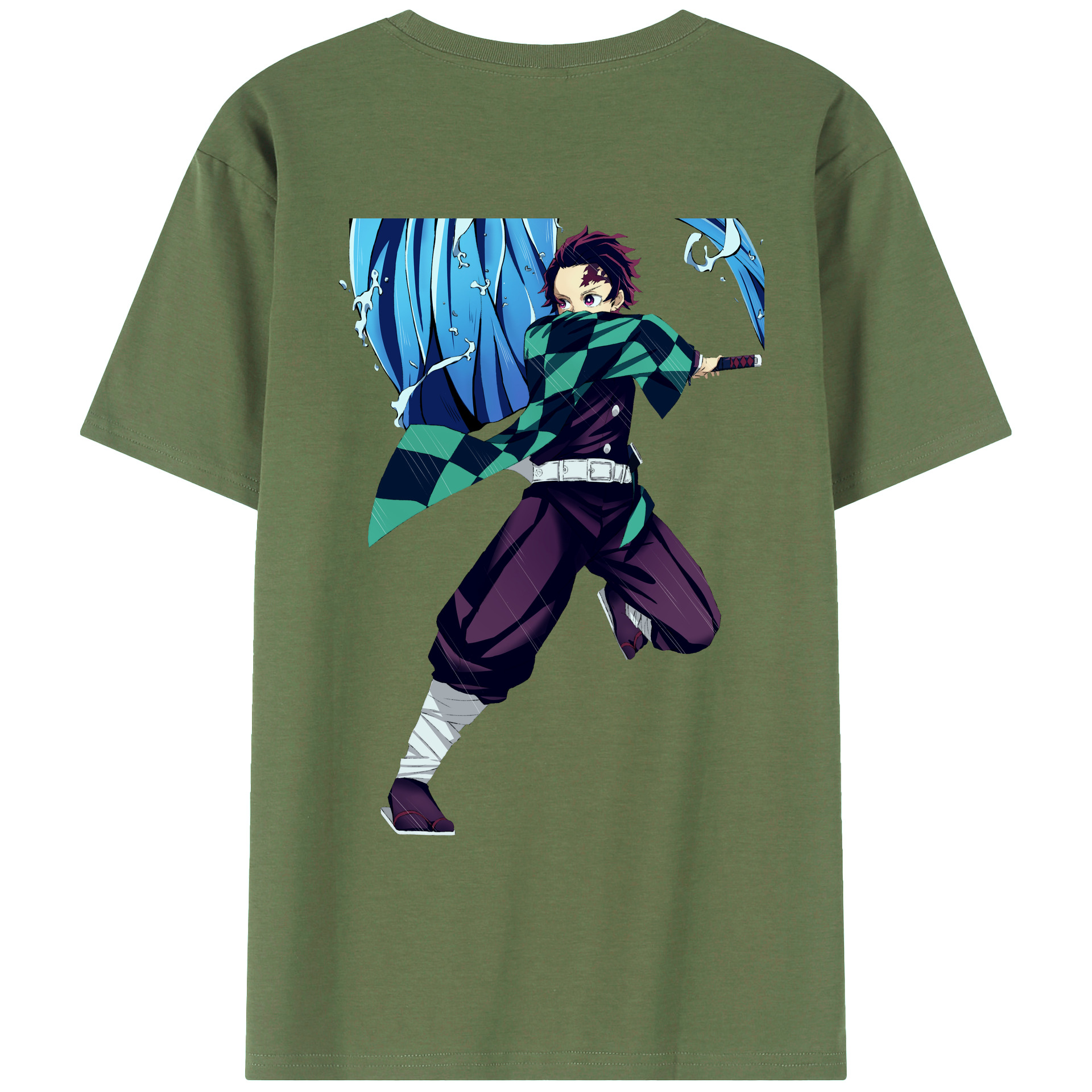 （画像用） 鬼滅の刃 竈門 炭治郎／かまど たんじろう Kamado Tanjirou 綿100％ メンズ半袖Tシャツ（バックプリント） 通気性
